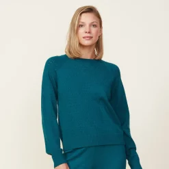 MONROW Soft Knit Pointelle Raglan Sweater TEAL Cheap