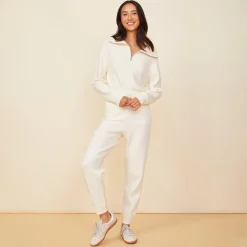 MONROW Soft Knit Rib Half Zip Sweater IVORY Cheap