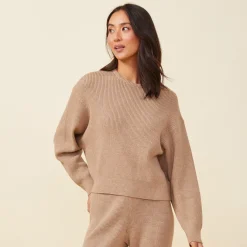 MONROW Soft Knit Waffle Crew Neck Sweatshirt BARLEY Fashion