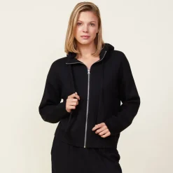 MONROW Soft Knit Zip Up Hoody BLACK New