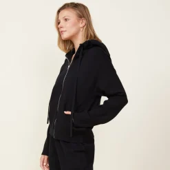 MONROW Soft Knit Zip Up Hoody BLACK New