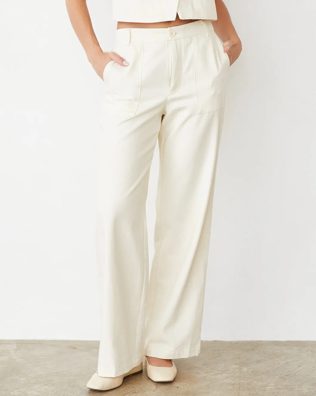 MONROW Soft Twill Patch Pocket Pant BONE New