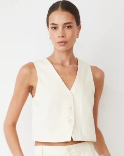 MONROW Soft Twill Relaxed Vest BONE Fashion