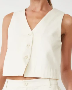 MONROW Soft Twill Relaxed Vest BONE Fashion