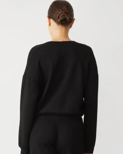 MONROW Softfleece Crop V Neck Sweatshirt BLACK Online