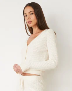 MONROW Softknit French Waffle Cardigan IVORY Cheap