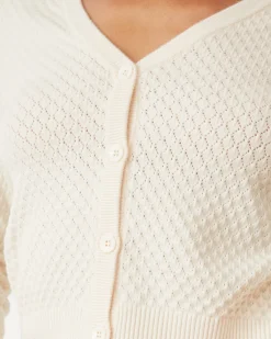 MONROW Softknit French Waffle Cardigan IVORY Cheap