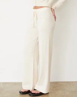 MONROW Softknit French Waffle Lounge Pant IVORY Hot