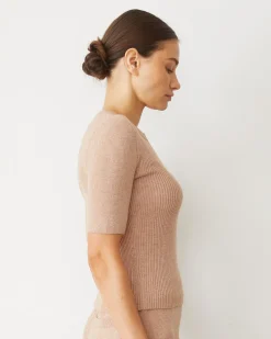 MONROW Softknit Rib Waffle Henley TAUPE Hot