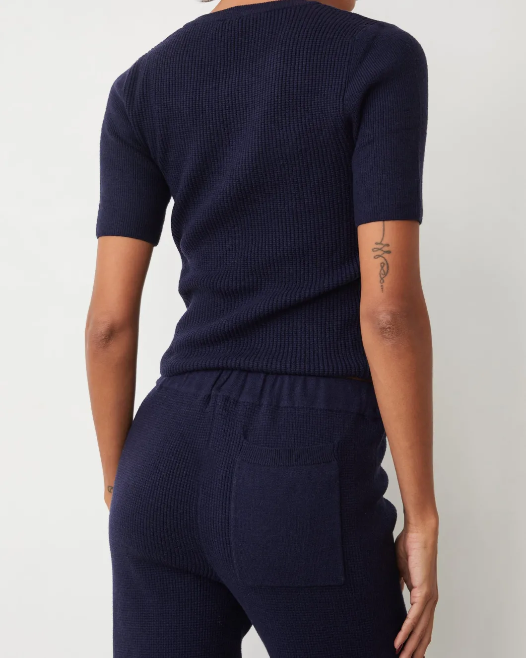 MONROW Softknit Rib Waffle Oversized Sweat DARKNAVY Sale