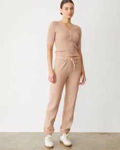 MONROW Softknit Rib Waffle Oversized Sweat TAUPE Cheap