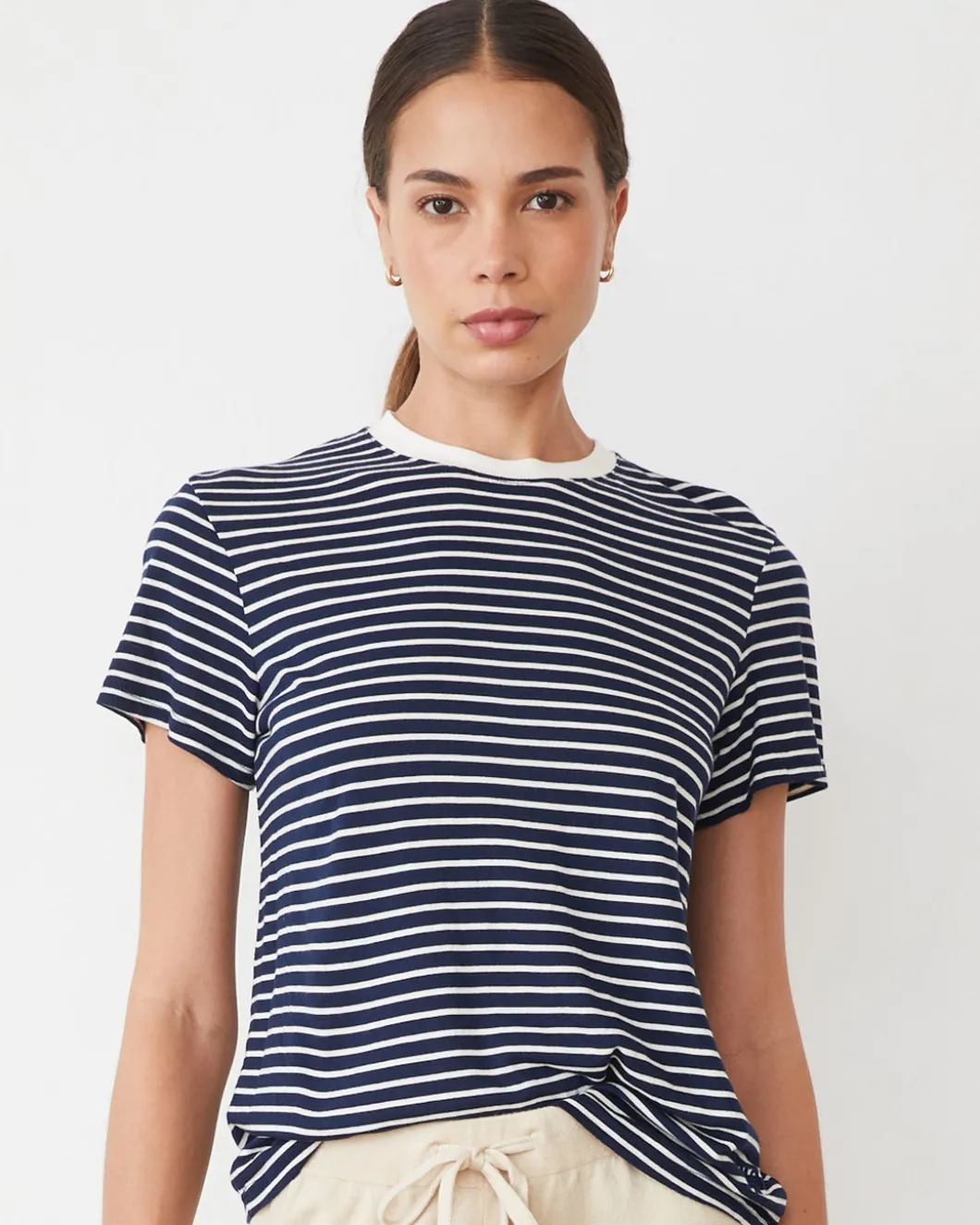 MONROW Stripe Basic Crew NAVY/IVORY Shop