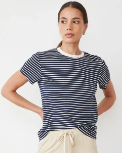 MONROW Stripe Basic Crew NAVY/IVORY Shop