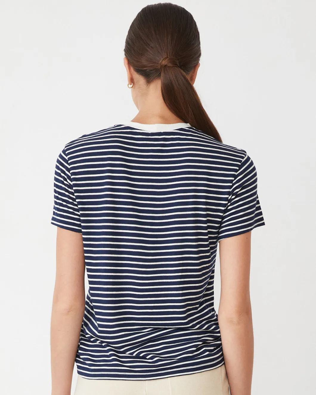 MONROW Stripe Basic Crew NAVY/IVORY Shop