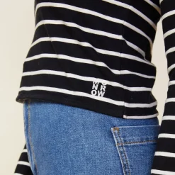 MONROW Stripe Long Sleeve Crew BLACK/NATURAL Best