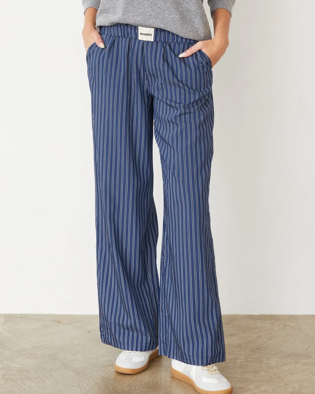 MONROW Stripe Poplin Boxer Pants NAVYSTRIPE Discount