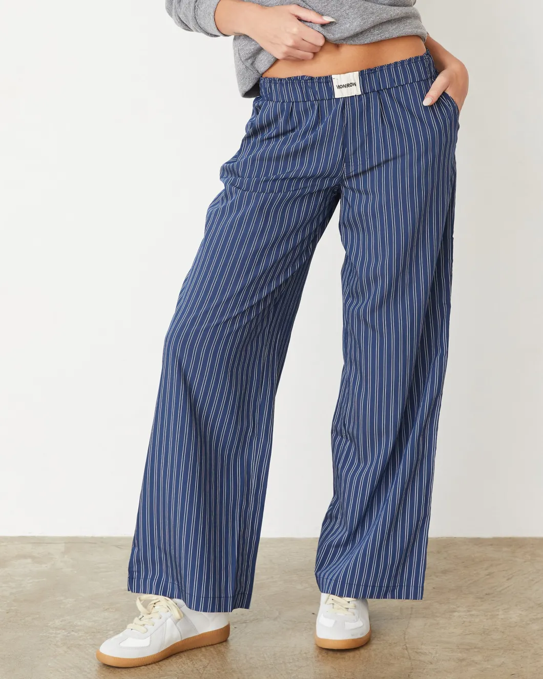 MONROW Stripe Poplin Boxer Pants NAVYSTRIPE Discount