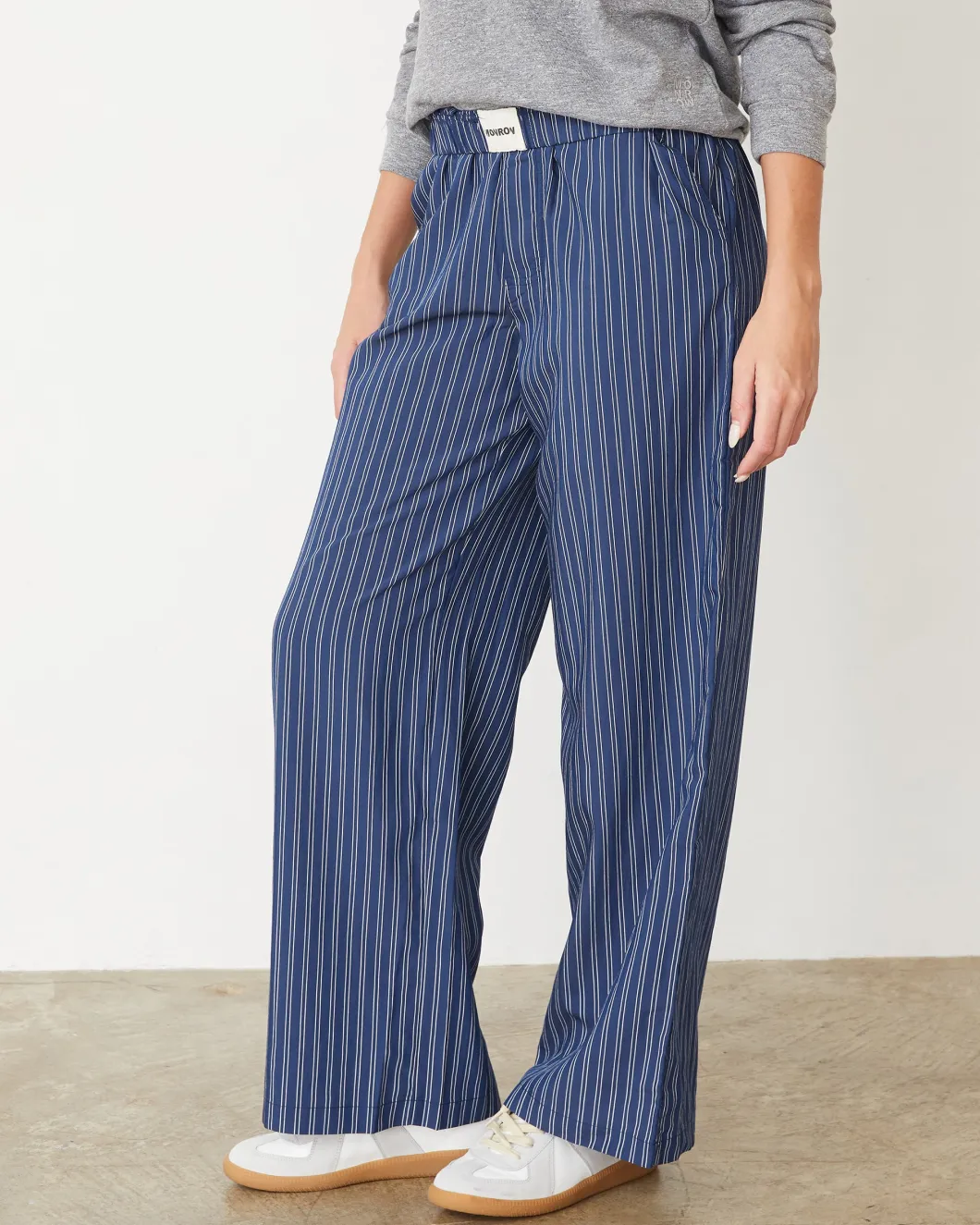 MONROW Stripe Poplin Boxer Pants NAVYSTRIPE Discount