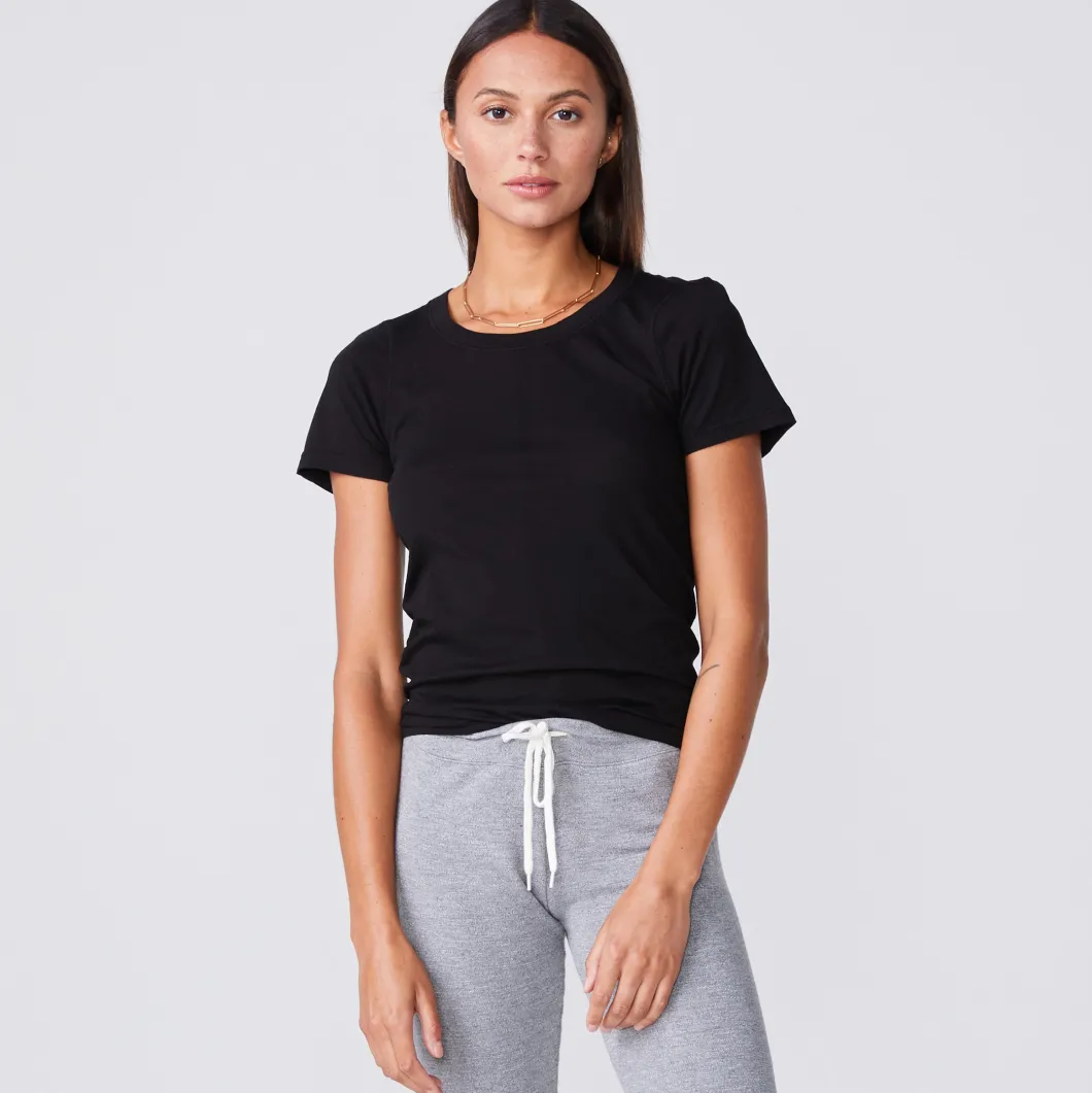 MONROW Super Fine Jersey Fitted Crew Neck Tee BLACK Cheap