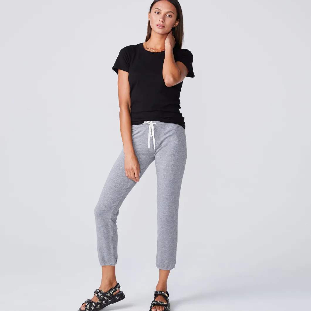 MONROW Super Fine Jersey Fitted Crew Neck Tee BLACK Cheap