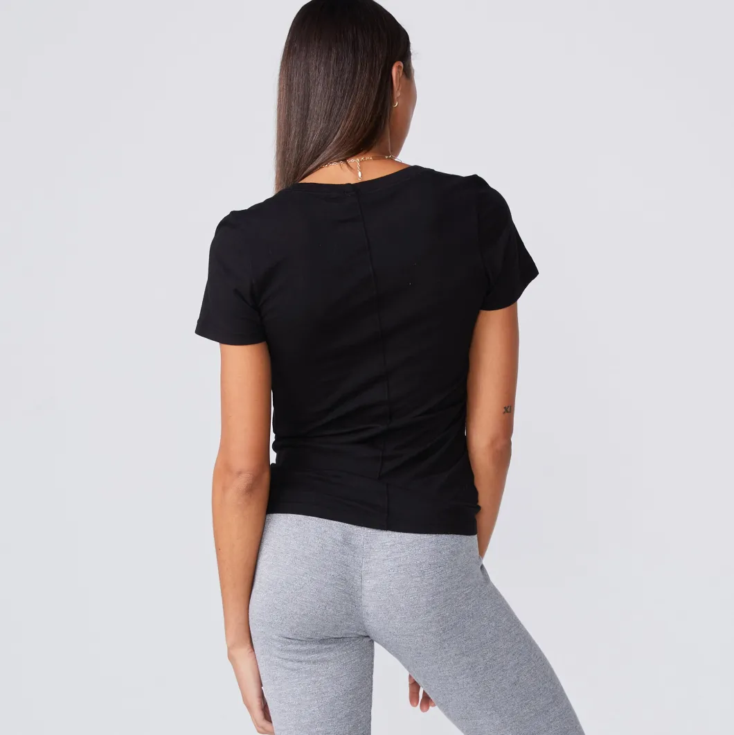 MONROW Super Fine Jersey Fitted Crew Neck Tee BLACK Cheap