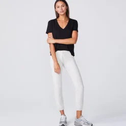 MONROW Super Fine Jersey Fitted V Neck Tee BLACK Discount