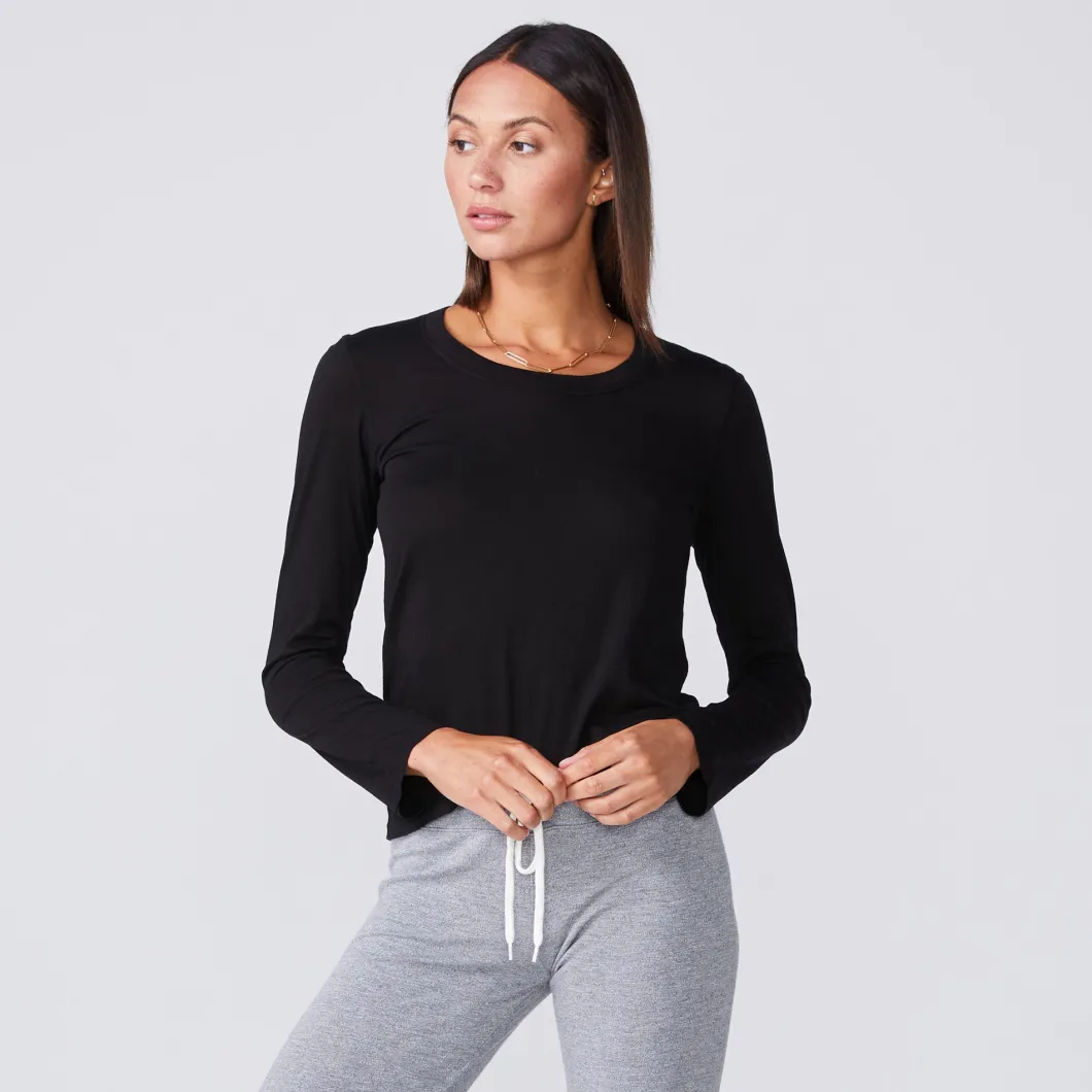 MONROW Super Fine Jersey Fitted Long Sleeve Crew BLACK Shop