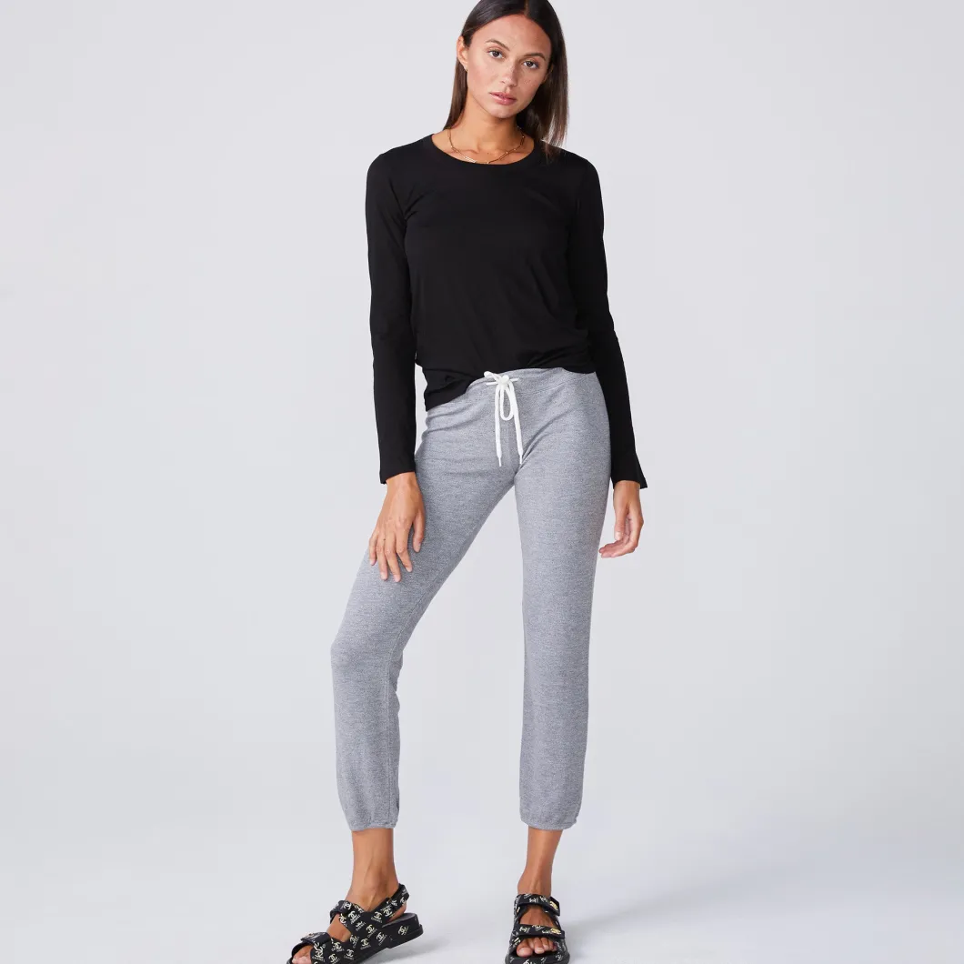 MONROW Super Fine Jersey Fitted Long Sleeve Crew BLACK Shop