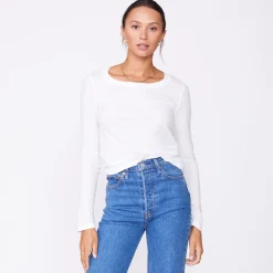 MONROW Super Fine Jersey Fitted Long Sleeve Crew WHITE Hot