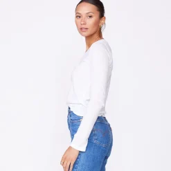 MONROW Super Fine Jersey Fitted Long Sleeve Crew WHITE Hot