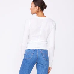 MONROW Super Fine Jersey Fitted Long Sleeve Crew WHITE Hot