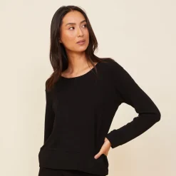 MONROW Supersoft Crew Neck Sweatshirt - Color BLACK Discount