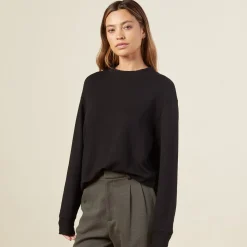 MONROW Supersoft Fleece Boyfriend Sweatshirt BLACK Cheap