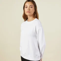 MONROW Supersoft Fleece Boyfriend Sweatshirt WHITE Outlet