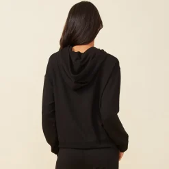 MONROW Supersoft Fleece Drawcord Hoody BLACK Outlet