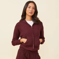 MONROW Supersoft Fleece Girlfriend Zip Up Hoody MERLOT Clearance