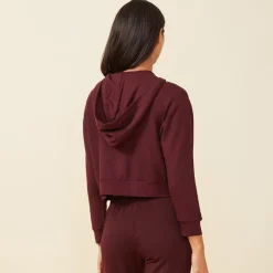 MONROW Supersoft Fleece Girlfriend Zip Up Hoody MERLOT Clearance