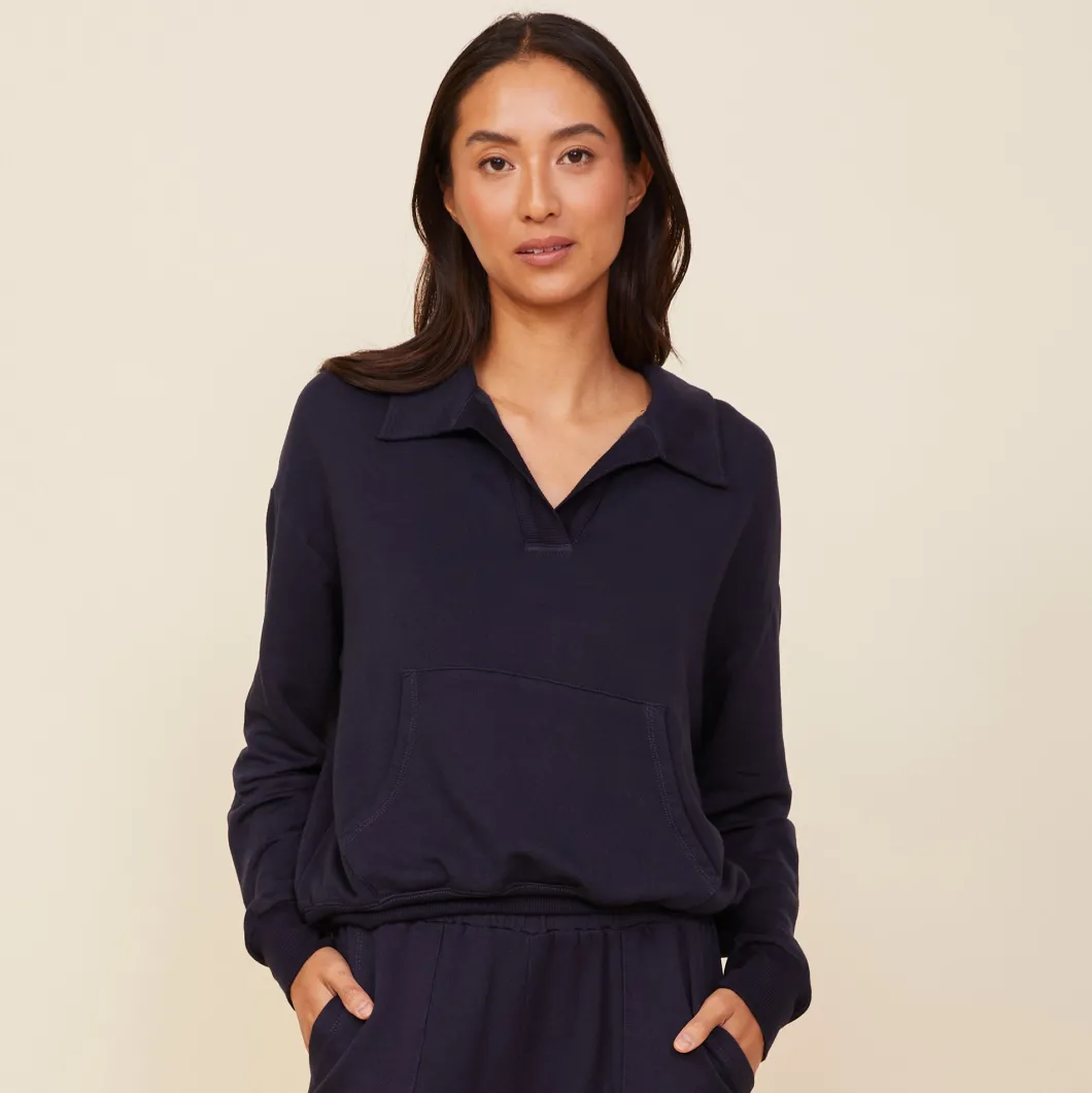 MONROW Supersoft Fleece Polo Sweatshirt NEPTUNE Flash Sale