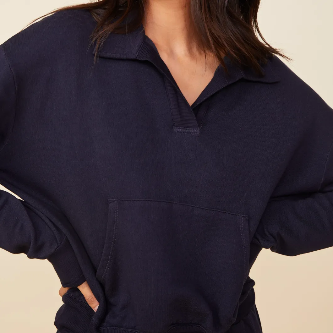 MONROW Supersoft Fleece Polo Sweatshirt NEPTUNE Flash Sale