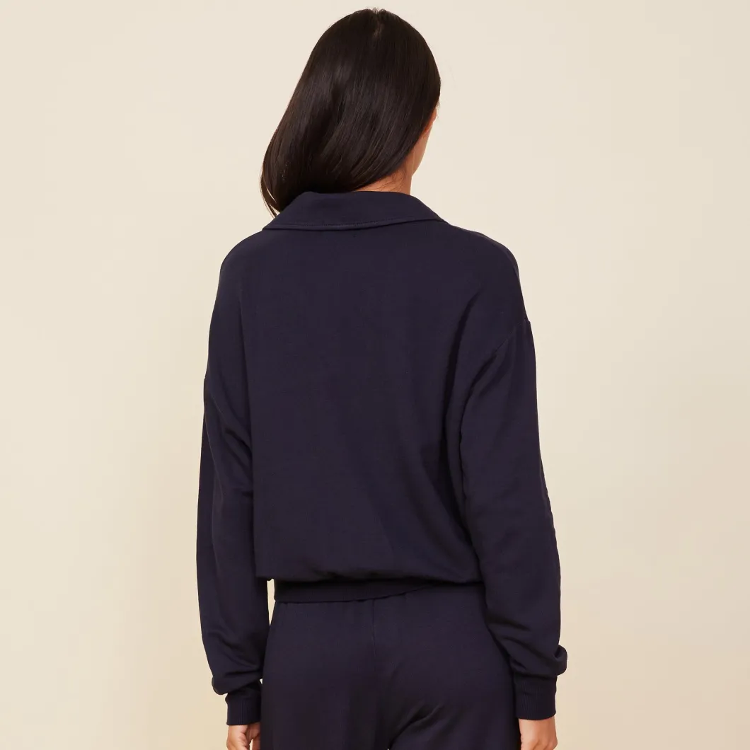 MONROW Supersoft Fleece Polo Sweatshirt NEPTUNE Flash Sale