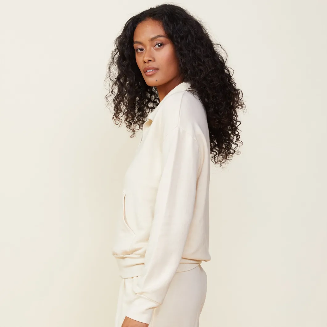 MONROW Supersoft Fleece Polo Sweatshirt OFFWHITE Sale