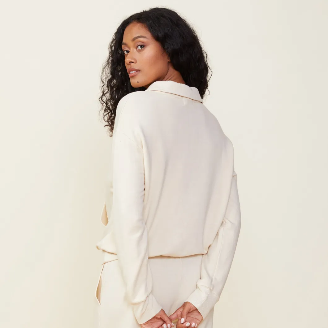 MONROW Supersoft Fleece Polo Sweatshirt OFFWHITE Sale