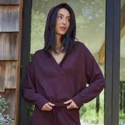 MONROW Supersoft Fleece V Hoody with Silky Piping MERLOT Discount