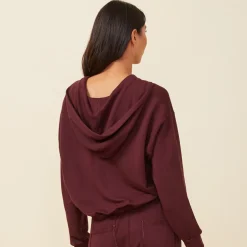 MONROW Supersoft Fleece V Hoody with Silky Piping MERLOT Discount