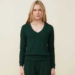 MONROW Supersoft Long Sleeve V Neck EVERGREEN Best