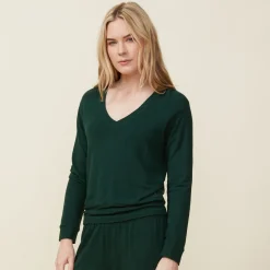 MONROW Supersoft Long Sleeve V Neck EVERGREEN Best