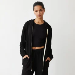 MONROW Supersoft Long Zip Up Hoody BLACK Best