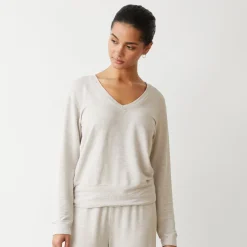 MONROW Supersoft V Neck Long Sleeve BONE Clearance