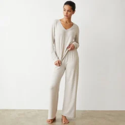 MONROW Supersoft V Neck Long Sleeve BONE Clearance