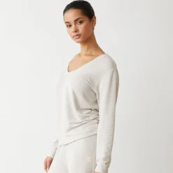 MONROW Supersoft V Neck Long Sleeve BONE Clearance